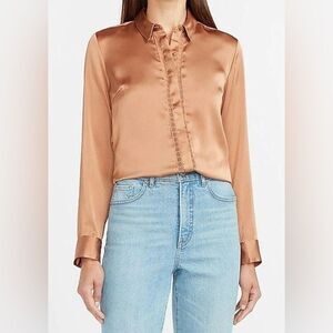 Express Satin Lace Trim Portofino Mesh Lace Button Down Collar Shirt XS Slim